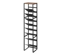 YAMAZAKI 1492 Tower Botellero de Madera de 8 Niveles, Negro, Acero/Madera/Silicona, minimalistisch, 19,3 x 20 x 88,5 cm (L x A x A)