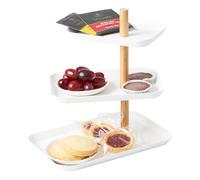 YAMAZAKI 1581 RIN 3~Tiered Accessory Stand with Rotatable Trays, white, Steel/Wood, 25 x 16 x 25.5 cm