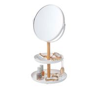 YAMAZAKI 2314 Tosca Accessory Tray with Mirror, White, Steel/Wood/Mirror, 17.5 x 16 x 33 cm