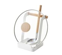 YAMAZAKI 2423 Tosca Ladle & Pot Lid Stand, White, Steel/Wood, 16 x 12 x 10 cm
