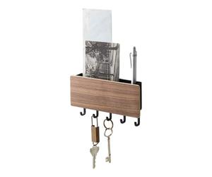 YAMAZAKI 2729 RIN Key Hook with Tray, black, Wood/Steel, 18 x 3 x 9.5 cm