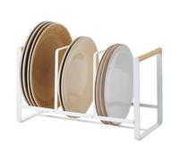 YAMAZAKI 2963 Tosca Estante para Platos Ancho, Blanco, Acero/Madera, Minimalista, 34.5 x 16.5 x 20 cm