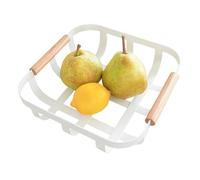 Yamazaki 2975 TOSCA Cesta de cocina, blanco, Acero/Madera, minimalista, 23.5 x 22 x 6 cm