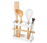 Yamazaki 3154 TOSCA Kitchen Tool Stand, white, Steel/Wood, 20 x 7.5 x 14.5 cm