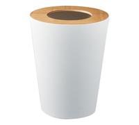 Yamazaki 3198 RIN Bote de basura redondo, blanco, Acero/Madera, minimalista, 23 x 23 x 28 cm