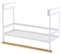 YAMAZAKI 3498 Tosca Rejilla para condimentos Debajo del Estante, Blanco, Acero/Madera, Minimalista, 32.5 x 12.5 x 24.5 cm