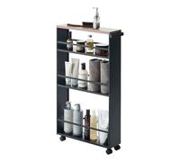 YAMAZAKI 3628 Tower Storage Cart with Handle, Black, Steel/Wood, 13 x 47.5 x 80.5 cm
