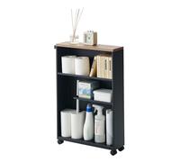 YAMAZAKI Bathroom Cart with Handle-Storage Shelf Organizer Rack Home Rolling Slim-Carrito de baño con asa, Estante Organizador de Almacenamiento, Acero aleado, Negro, Talla única
