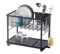 YAMAZAKI 4387 Tower 2~Tiered Wire Dish Drainer, Black, Steel/ABS Resin/Polypropylene/Silicone, 41 x 22 x 33 cm