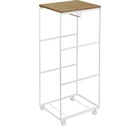 Yamazaki 4936 Tosca Wood~Top Laundry Wagon, White, Steel/Wood, 38 x 40 x 98 cm