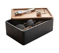 YAMAZAKI 5166 RIN Caja de almacenamiento de accesorios, negro, Polystone/Madera, minimalistisch, 12,5 x 18,5 x 7 cm (L x A x A)