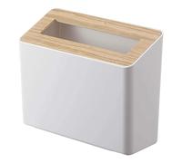 YAMAZAKI 5231 RIN Papelera de mesa, blanco, Resina ABS/Madera, minimalista, 22 x 9 x 15.5 cm