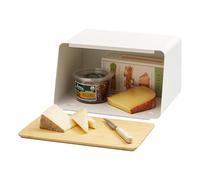 YAMAZAKI 5290 TOWER Bread Case with Removable Lid, white, Steel/Bamboo, 31.5 x 24.5 x 18.5 cm