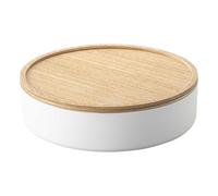 YAMAZAKI 5801 RIN Storage Case with Lid Round, white, Steel/Wood, 22 x 22 x 6 cm