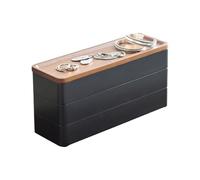 Yamazaki 5810 RIN 3~Tiered Slim Accessory Case with Lid, black, ABS Resin/Wood, 24 x 8 x 11.5 cm