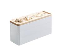 YAMAZAKI 5811 RIN 3~Tiered Slim Accessory Case with Lid, white, ABS Resin/Wood, 24 x 8 x 11.5 cm