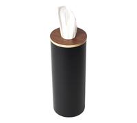 Yamazaki 5981 RIN Round Tissue Case L, Black, Steel/Wood/Silicone, 9.2 x 9.2 x 23.8 cm