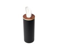 Yamazaki 5981 RIN Round Tissue Case L, Black, Steel/Wood/Silicone, 9.2 x 9.2 x 23.8 cm