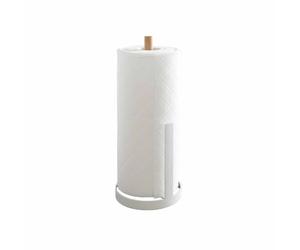 Yamazaki 7819 Tosca Paper Towel Holder Round, White, Steel/Wood, 11 x 11 x 26.5 cm