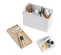 YAMAZAKI Home First Aid Box - Organizador de metal de tres niveles con almacenamiento multicompartimento, acero + madera, asas, tapa, no requiere montaje.