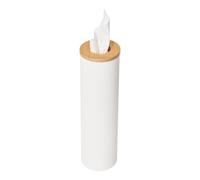 Yamazaki Home Rin - Estuche Redondo Reutilizable para pañuelos de Coche, contenedor de pañuelos de Metal Delgado con Tapa de Madera, pequeño, Acero + Madera