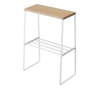 YAMAZAKI 4382 Tosca Mesa Auxiliar, Blanco, Acero/Madera, Minimalista, 42 x 22 x 56.5 cm