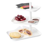 YAMAZAKI Plato para servir de 3 niveles Tower 4280 para galletas, frutas o tartas, acero, blanco, 24,7 cm de largo x 15,7 cm de ancho x 25,7 cm de alto