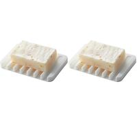 YAMAZAKI Self-Draining Soap Tray Bandeja de jabón, Silicona, Blanco, Talla única (Paquete de 2)