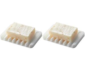 YAMAZAKI Self-Draining Soap Tray Bandeja de jabón, Silicona, Blanco, Talla única (Paquete de 2)