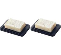 YAMAZAKI Self-Draining Soap Tray Bandeja de jabón, Silicona, Negro, Talla única (Paquete de 2)