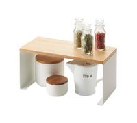 YAMAZAKI Tapa de Madera Home Wood-Top Cocina apilable-Moderno Organizador de estantes para mostrador, Acero aleado, Blanco