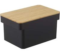 YAMAZAKI Torre 4947 Panera con bandeja para cuchillos, color negro, polipropileno/bambú, diseño minimalista