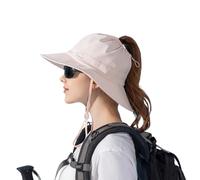 YAMEE Sombrero de Pescador Mujer Verano con Agujero para Coleta,Sombrero para el Sol Mujer con Correa Antiviento Ligera Transpirable,Plegable