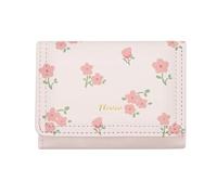 YAMEIZE Carteras pequeñas bonitas para mujeres y niñas, cartera compacta con diseño floral estético, tarjetero, ventana de identificación, mini monedero kawaii, Pink, Talla única, Retro
