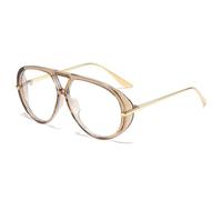 YAMEIZE Gafas de gran tamaño con bloqueo de luz azul para mujeres y hombres, redondas, retro, piloto de los años 70, doble puente, marco grande, antiluz azul, anteojos para computadora, marrón claro