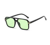 YAMEIZE Gafas de Sol Doble Puente Retro de 70s para - Mujer Hombre Gafas de Sol Vintage Protección UV400 Sombra Cuadrada Conducción (Verde Negro)