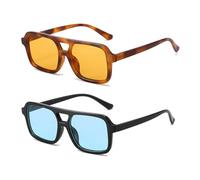 YAMEIZE Gafas de sol rectangulares estilo retro de los años 70 con doble puente para mujeres y hombres, estilo vintage, protección UV400, para conducir al aire libre, L naranja y azul
