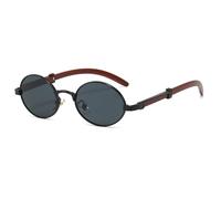 YAMEIZE Gafas de Sol Redondo de Madera Hombre Mujer Pequeño Ovaladas Gafas de Sol Marco de Metal Protección UV400