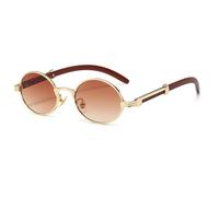 YAMEIZE Gafas de Sol Redondo de Madera Hombre Mujer Pequeño Ovaladas Gafas de Sol Marco de Metal Protección UV400