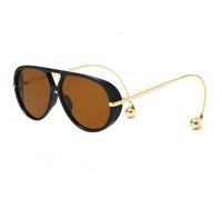 YAMEIZE Gafas de Sol Redondo Oversized para Mujeres y Hombres Retro Piloto 70 años Puente Doble con Pendiente Grande Gafas Protección UV400