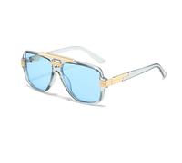 YAMEIZE Gafas de sol retro con diseño de piloto metálico, para mujeres y hombres, lentes de sol vintage de doble puente con protección UV400, sombra cuadrada para conducción, gris, azul