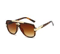 YAMEIZE Gafas de sol retro con diseño de piloto metálico, para mujeres y hombres, lentes de sol vintage de doble puente con protección UV400, sombra cuadrada para conducción, Leopardo degradado marrón
