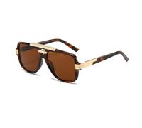 YAMEIZE Gafas de sol retro con diseño de piloto metálico, para mujeres y hombres, lentes de sol vintage de doble puente con protección UV400, sombra cuadrada para conducción, Leopardo marrón