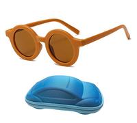 YAMEIZE Kids Sunglasses UV400 Protection Cute Round Glasses for Toddler Boys Girls Age 2-7 (Light coffee frame&Tea)