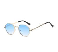 YAMEIZE Metal Pequeño Redondo Irregular Sin Montura - Gafas de Sol para Mujer Hombre de Moda Gafas Hexagonales UV400 Metal Sin Montura para Conducir