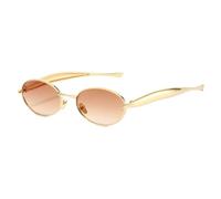 YAMEIZE Retro in Metallo Ovale Occhiali da Sole per - Donna Uomo Oro Metal Cornice Piccola rotonda Shades UV400 Protezione Occhiali di guida all'aperto (Marrón Degradado Dorado)