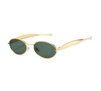 YAMEIZE Retro in Metallo Ovale Occhiali da Sole per - Donna Uomo Oro Metal Cornice Piccola rotonda Shades UV400 Protezione Occhiali di guida all'aperto (Verde Dorado)