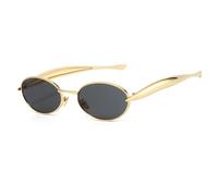 YAMEIZE Retro in Metallo Ovale Occhiali da Sole per - Donna Uomo Oro Metal Cornice Piccola rotonda Shades UV400 Protezione Occhiali di guida all'aperto (Oro Negro)