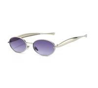 YAMEIZE Retro in Metallo Ovale Occhiali da Sole per - Donna Uomo Oro Metal Cornice Piccola rotonda Shades UV400 Protezione Occhiali di guida all'aperto (Gris Degradado Plateado)