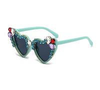 YAMEIZE Trendy Rhinestone Corazón Love Heart - Gafas de Sol para Mujeres Hombres Retro en forma de Corazón Diomand Gafas Vintage Fiesta Coloful al aire libre